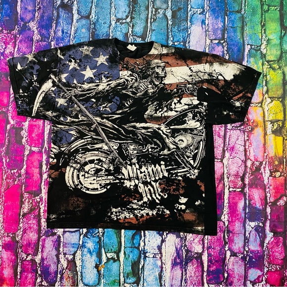 Miami Ink Mens T Shirt 2XL Tattoo Clothing Skull Biker Flag Graphic Faded Black - Picture 1 of 7